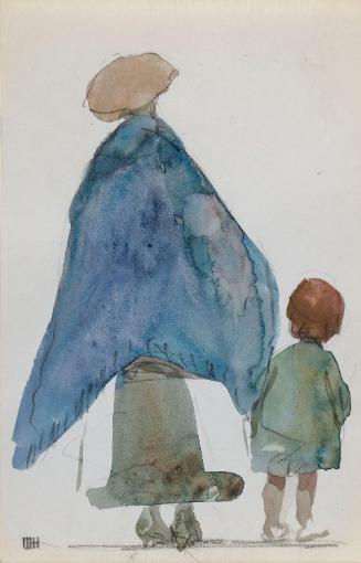 A Woman in a Cape with a Small Child