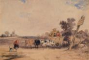 A Horse and Cart Passing Cattle near the Windmill on Wimbledon Common, London