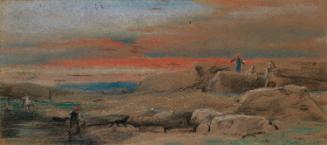 Figures among Rocks at Sunset