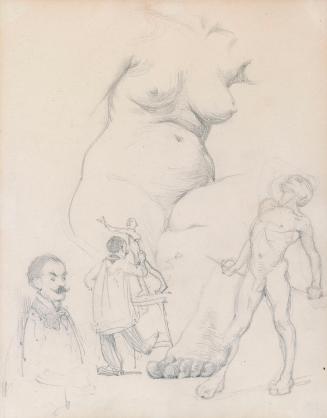 Sketches of a Female Nude, a Male Model and a Sculptor