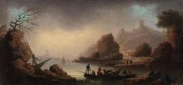 A Lake Scene with Figures