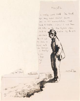 Cropped letter from William Orpen to Mrs St George with a Sketch of the Artist at Margate, Kent