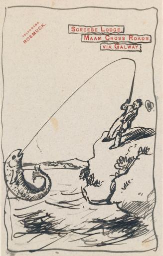 Illustrated letter from William Orpen to Mrs St George with a sketch of the artist fishing
