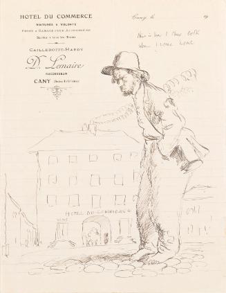 Illustrated letter from William Orpen to Mrs St George with a sketch of the artist in Cany
