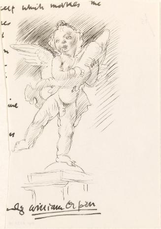 Cropped letter from William Orpen to Mrs St George with a sketch of 'Boy with Dolphin'