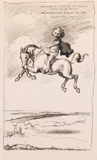 Sketch by William Orpen of a girl on a flying horse