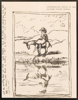 Illustrated letter from William Orpen to Mrs St George with a preliminary sketch of 'Gardenia on a Donkey'