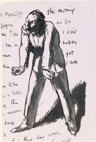 Cropped letter from William Orpen to Mrs St George with a sketch of the artist losing his temper