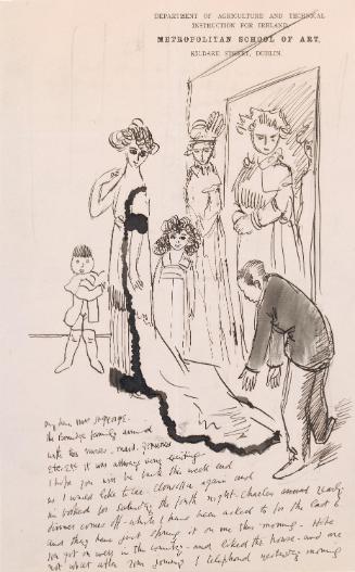 Illustrated letter from William Orpen to Mrs St George with a sketch of the artist and the Berridge family