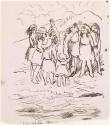 Cropped letter from William Orpen to Mrs St George with a sketch on the reverse of the artist with a group of children at the seaside