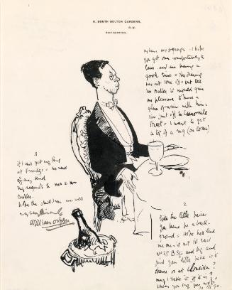 Illustrated letter from William Orpen to Mrs St George with a sketch of the artist having dinner