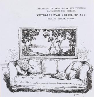 Cropped letter from William Orpen to Mrs St George with a sketch of an interior