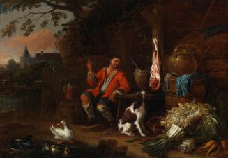 Man Outside a Cottage with Still Life