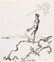 Cropped letter from William Orpen to Mrs St George with a sketch of the artist looking out to sea