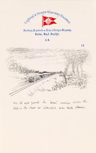 Illustrated letter from William Orpen to Mrs St George with a sketch of a steam train