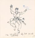 Cropped letter from William Orpen to Mrs St George with a sketch of the artist dancing