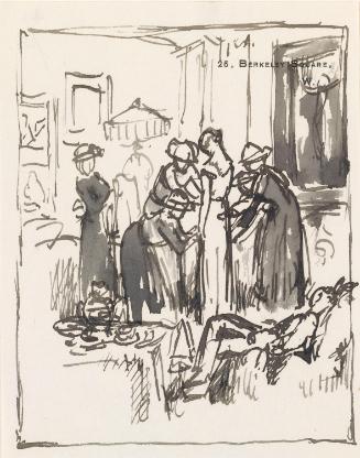 Sketch of Gardenia St George being measured for her wedding dress