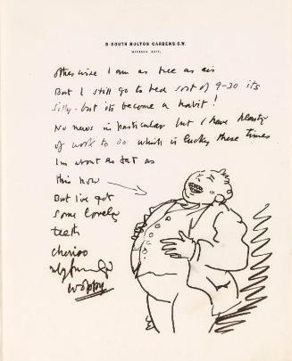Illustrated letter from William Orpen to Mrs St George with a sketch of the artist overweight