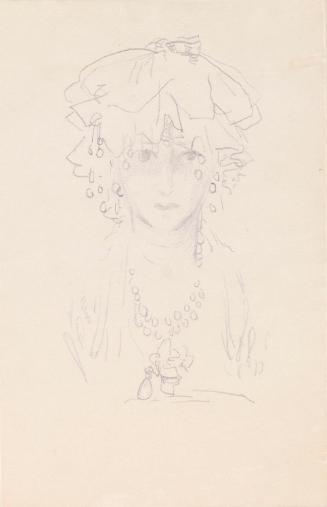 Envelope with graphite drawing of a woman wearing a hat