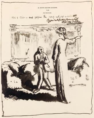 Illustrated letter from William Orpen to Mrs St George with a sketch of the artist and Mrs St George in her apartment
