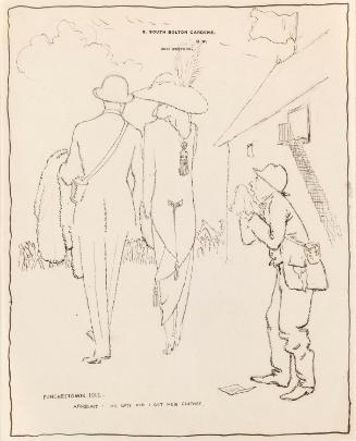 Illustrated letter from William Orpen to Mrs St George with a sketch of the artist and Mrs St George at Punchestown