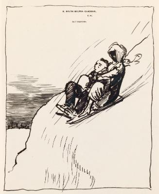 Illustrated letter from William Orpen to Mrs St George with a sketch of the artist and Mrs St George on a sleigh