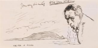 Cropped letter from William Orpen to Mrs St George with a sketch of the artist crying on the reverse