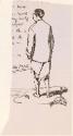 Cropped illustrated letter from William Orpen to Mrs St George with a sketch of the artist looking out to sea