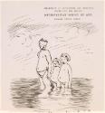 Cropped letter from William Orpen to Mrs St George with a sketch of the artist in the sea with two children