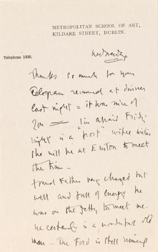 Letter from William Orpen to Mrs St George to cancel an arranged meeting