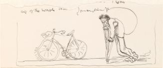 Cropped letter from William Orpen to Mrs St George with a sketch of the artist and his bike