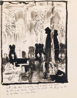 Illustrated letter from William Orpen to Mrs St George with a preliminary sketch for the oil painting 'The Café Royal'