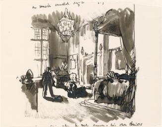 Cropped letter from William Orpen to Mrs St George showing the artist and Mrs St George's bed