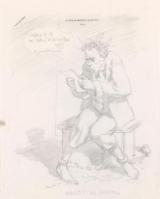 Illustrated letter from William Orpen to Mrs St George showing the artist in shackles
