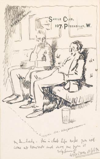 Illustrated letter from William Orpen to Mrs St George with a sketch of the artist at the Savile Club