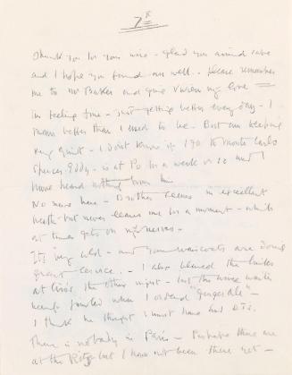 Illustrated letter from William Orpen to Mrs St George with a sketch of the artist holding bolts of lightning on the reverse