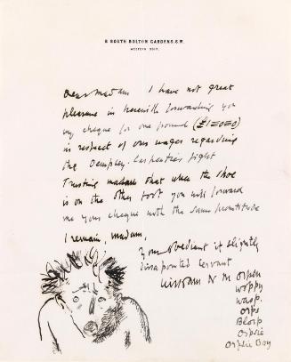 Illustrated letter from William Orpen to Vivien St George with a sketch of the artist