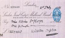 Cheque written by William Orpen made out to Vivien St George