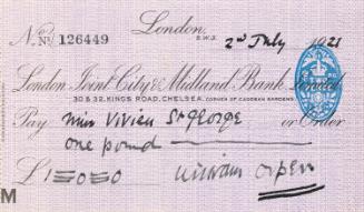 Cheque written by William Orpen made out to Vivien St George