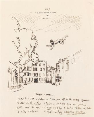 Illustrated letter from William Orpen to Mrs St George with a sketch of an empty street