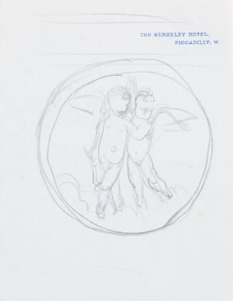 Sketch of two cherubs and a sketch of the leg of a bed on the reverse