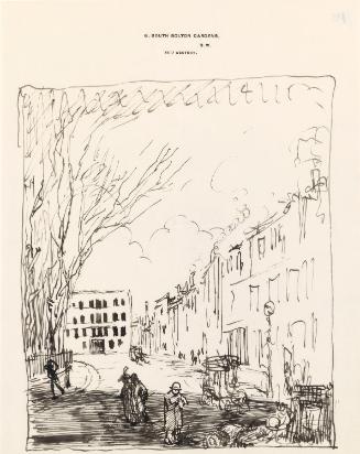 Illustrated letter from William Orpen to Mrs St George with a sketch of Berkeley Square
