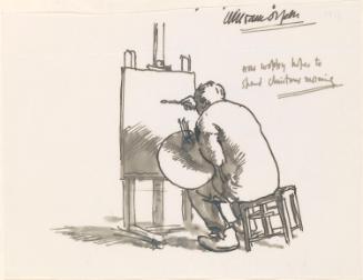 Cropped letter from William Orpen to Mrs St George with a sketch of the artist painting