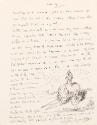 Illustrated letter from William Orpen to Mrs St George with a sketch of the artist standing on top of a water cart