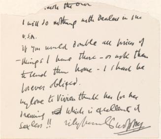 Cropped letter from William Orpen to Mrs St George with reference to the U.S.A