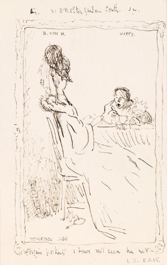 Illustrated letter from William Orpen to Mrs St George with a sketch of the artist and B. Von H