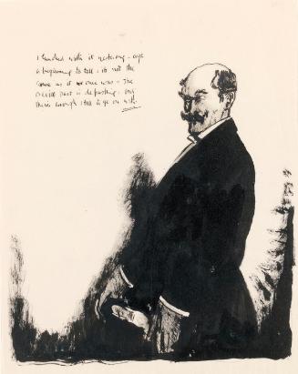Illustrated letter from William Orpen to Mrs St George with a portrait sketch of a man, possibly Satan