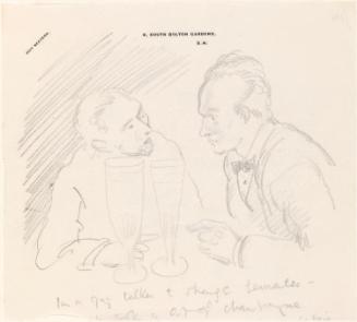 Cropped letter from William Orpen to Mrs St George with a sketch of the artist and Theodore Stein