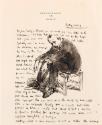 Illustrated letter from William Orpen to Mrs St George with a sketch of the artist feeling lonely