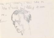 Cropped letter from William Orpen to Mrs St George with a sketch of the artist's head